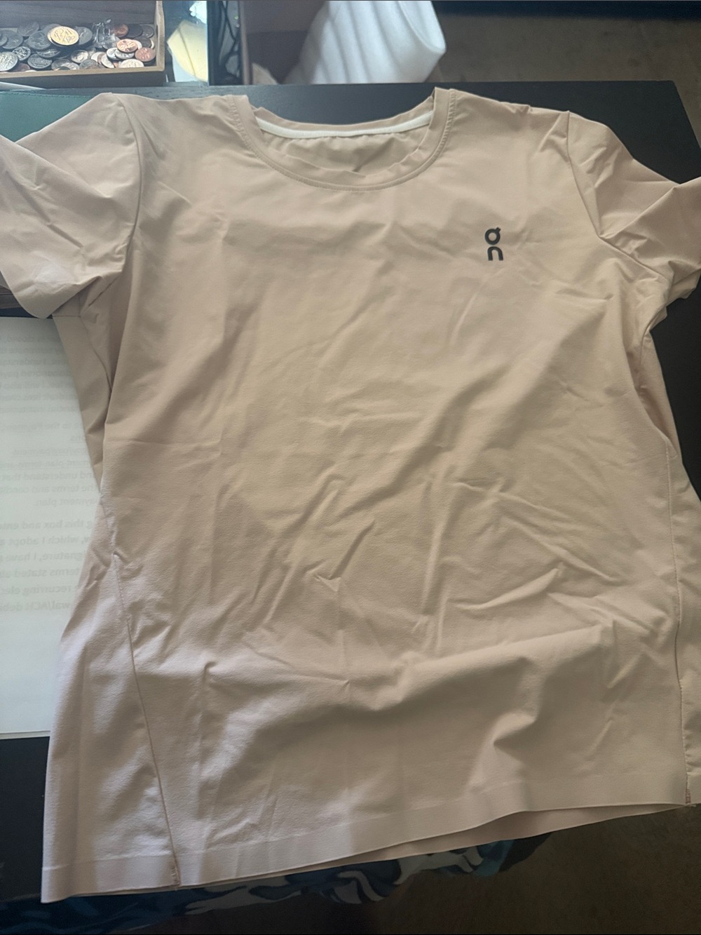 On Women's Short Sleeve Tee in Light Beige with Silver Logo
